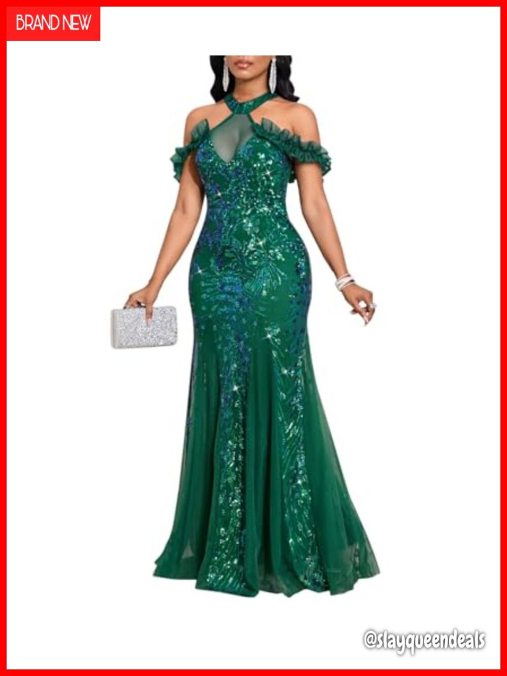 Sequin Halter Mesh Bodycon Formal Maxi Dress Evening Gown